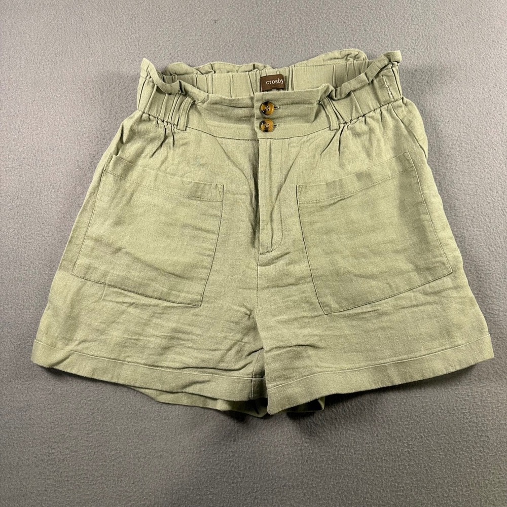 Crosby Olive Green Linen Blend Paperbag Waist Shorts Size 4 Style 1332 Utility